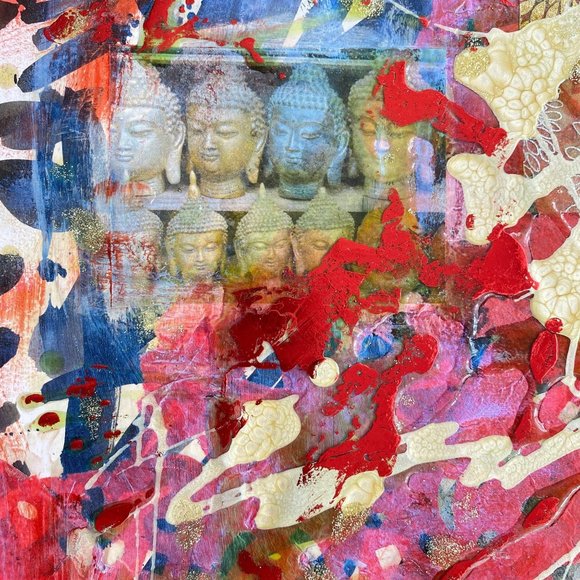 Indo Dreaming - Original Wall Art Handmade Mixed Media Collage Asian Calligraphy - Picture 5 of 9